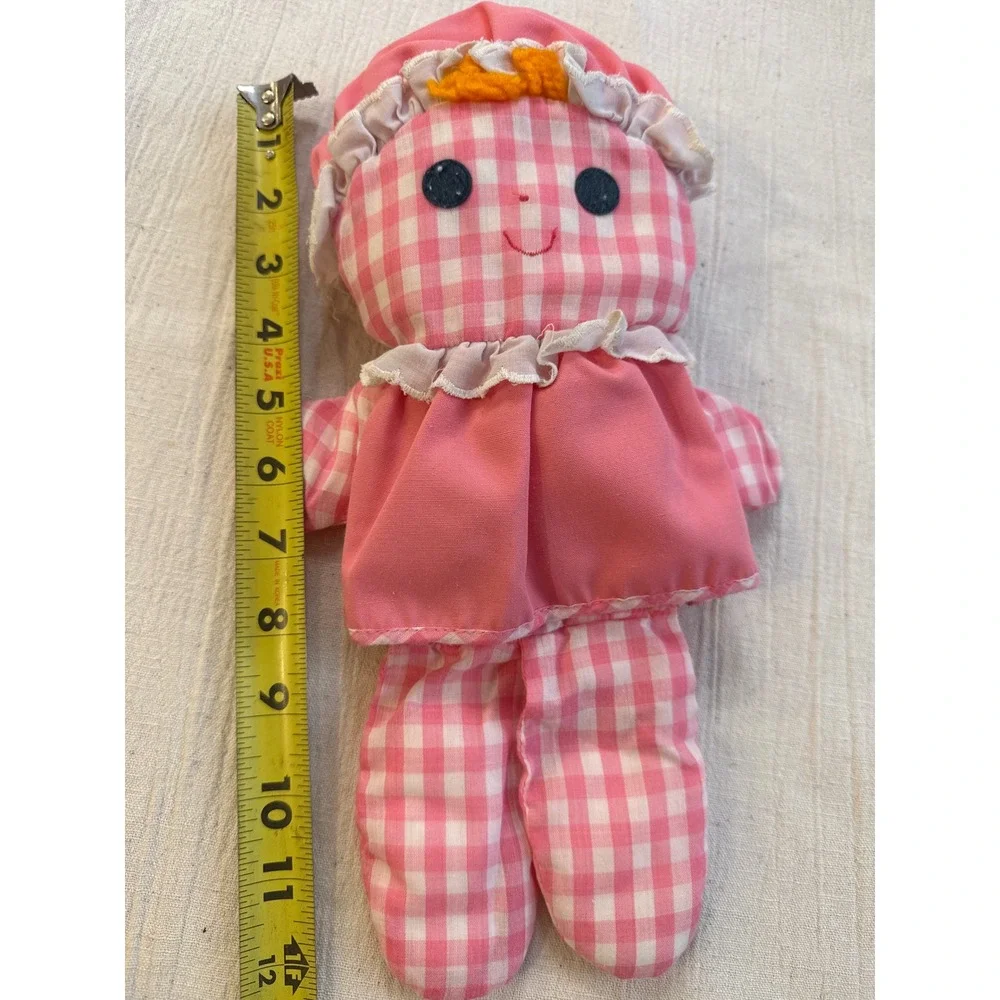 Vintage 1978 Fisher Price Lullaby Baby Doll Pink Gingham Plush Soft Toy 420